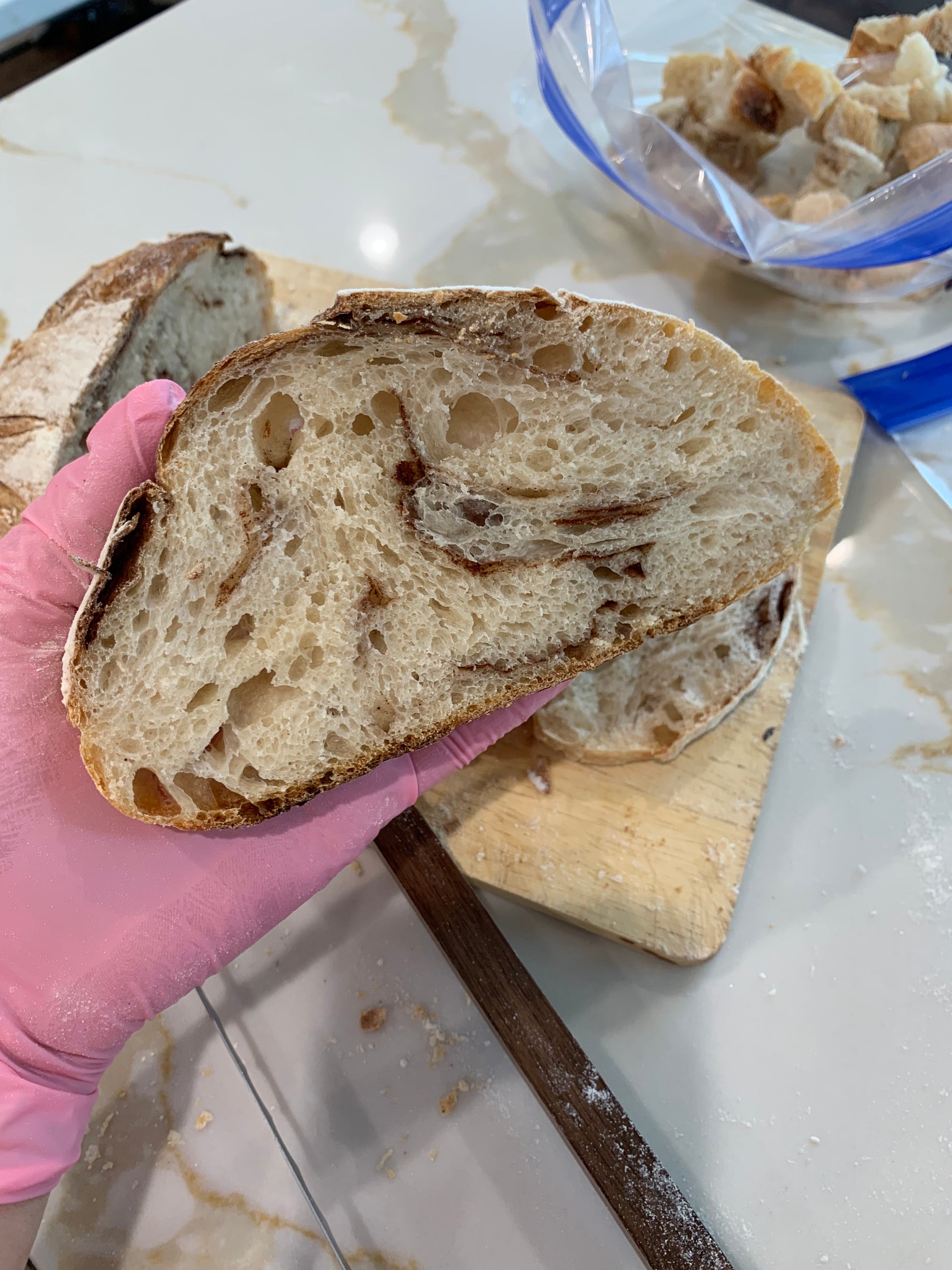 Cinnamon swirl sourdough loaf baked in Whittier from Bubblina’s Baked Goods