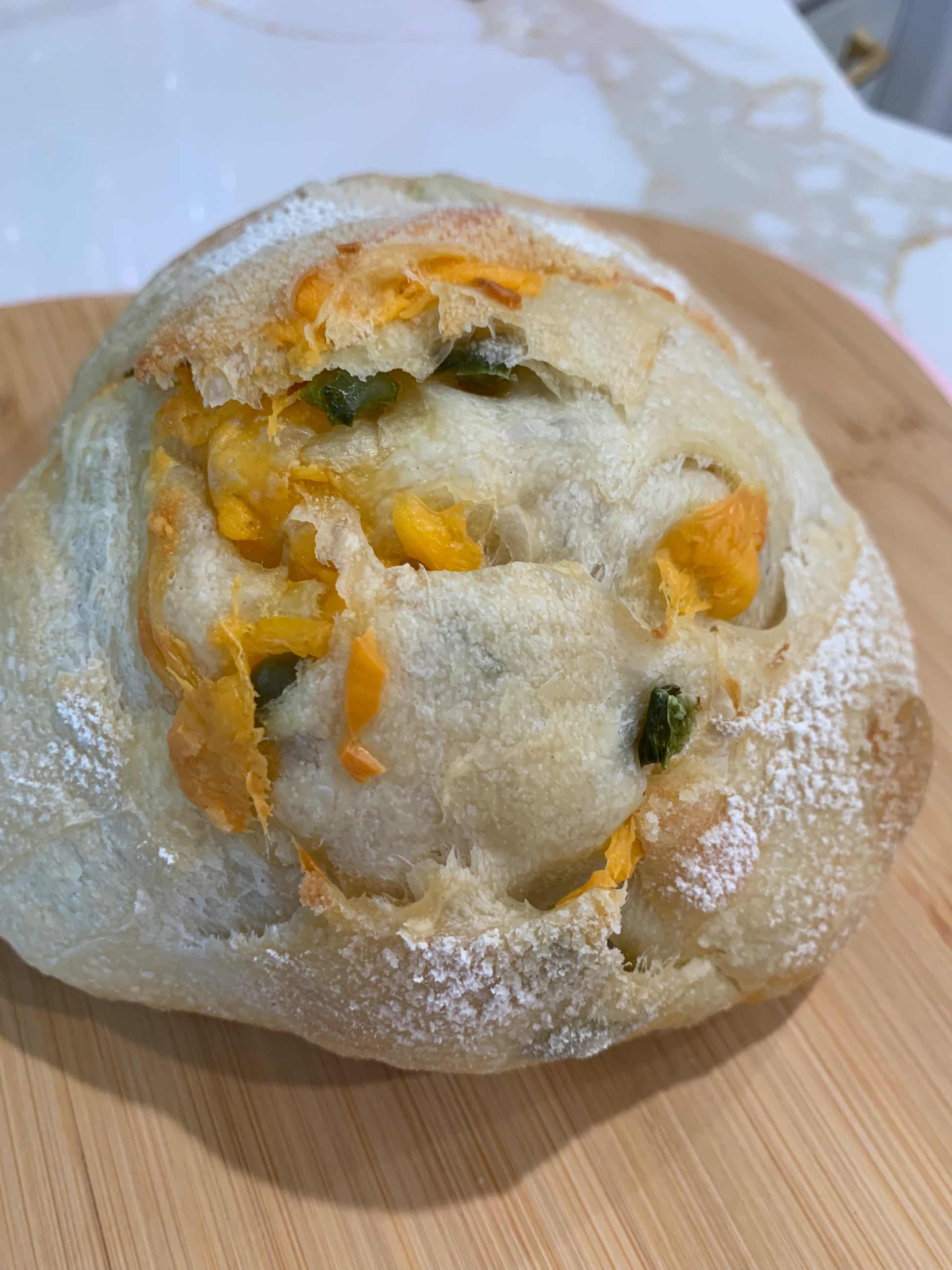 Jalapeño cheddar sourdough loaf made in Whittier from Bubblina’s Baked Goods