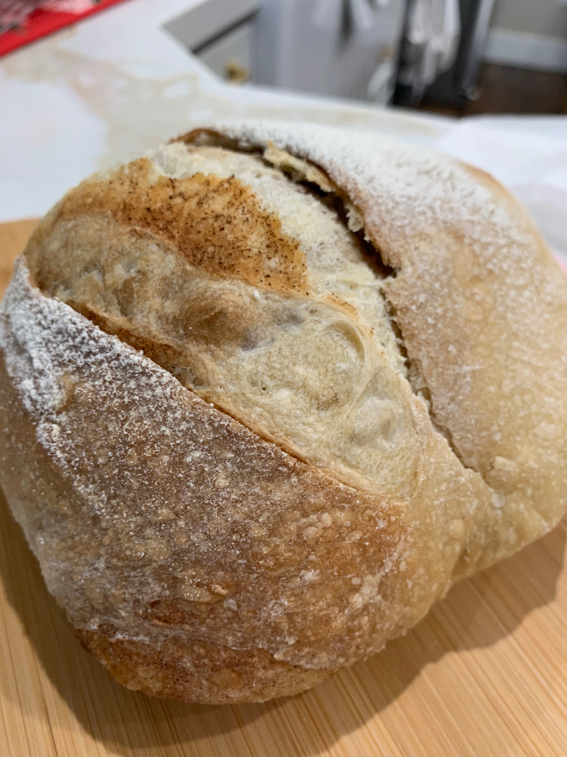 Cinnamon swirl sourdough loaf baked in Whittier from Bubblina’s Baked Goods