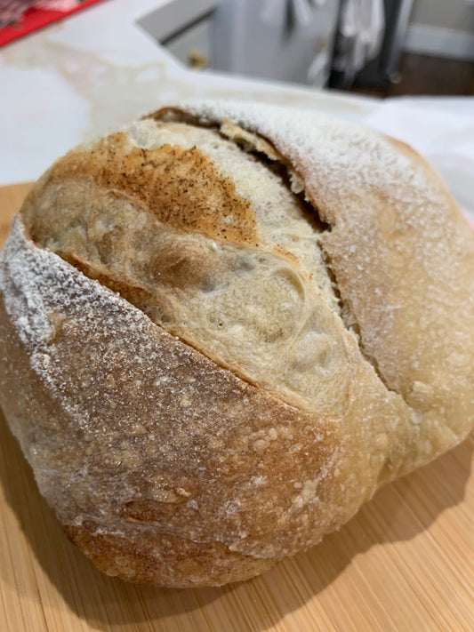 Cinnamon swirl sourdough loaf baked in Whittier from Bubblina’s Baked Goods
